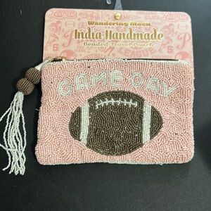 Wandering moon made in India beaded game day football pink beaded pouch